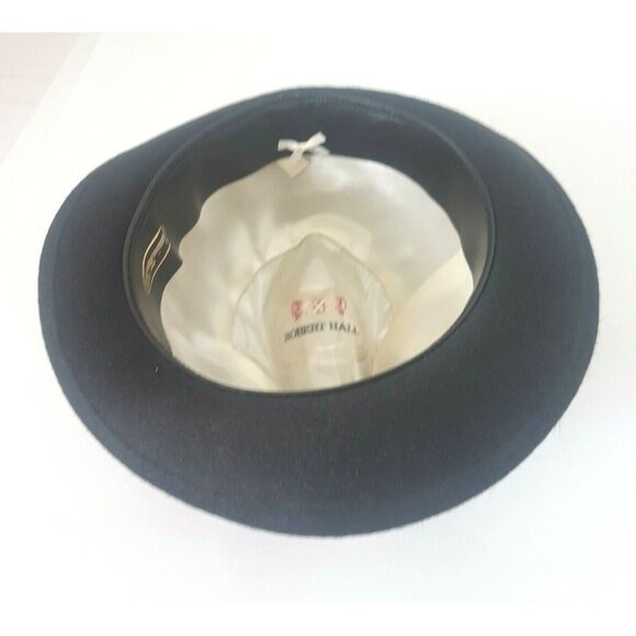 Vintage Robert Hall Hat Black Size 7 Genuine Fur Felt Hat Feather Made In USA - Picture 12 of 12